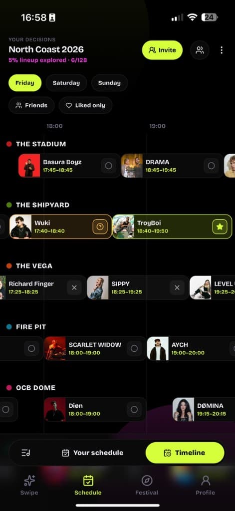 LYNEUP full festival timeline across all stages