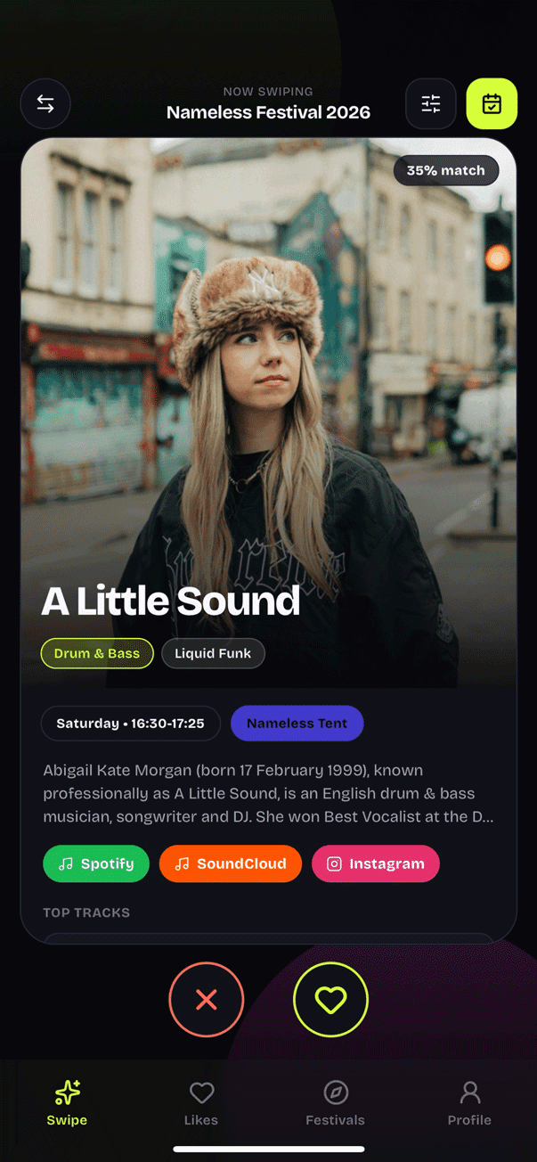 Swipe Discovery - Find your next favorite artist
